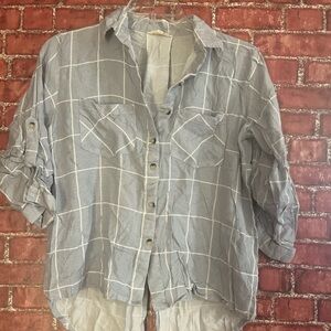 Light Gray Windowpane Button-Up Blouse
